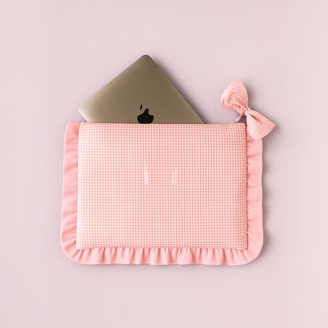 Pembe Fiyonklu Fermuarlı Pötikare Laptop Çantası Homerest
