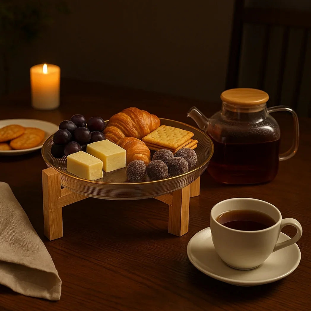Bambu Ayaklı Yaldızlı Sunum Tabağı Homerest