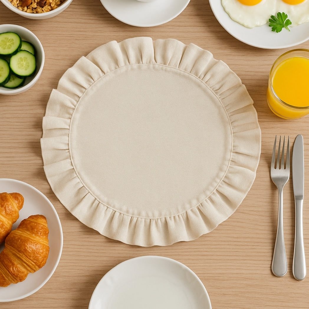 Beyaz Fırfırlı Yuvarlak Amerikan Servis Homerest