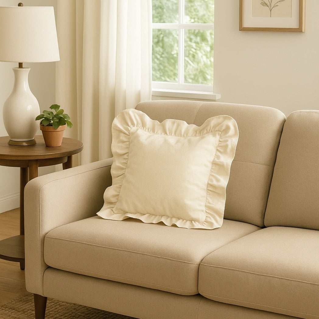 Ekru Fırfırlı Kare Kırlent Kılıfı Homerest