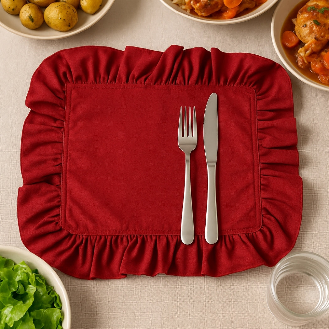 Kırmızı Fırfırlı Dikdörtgen Amerikan Servis Homerest