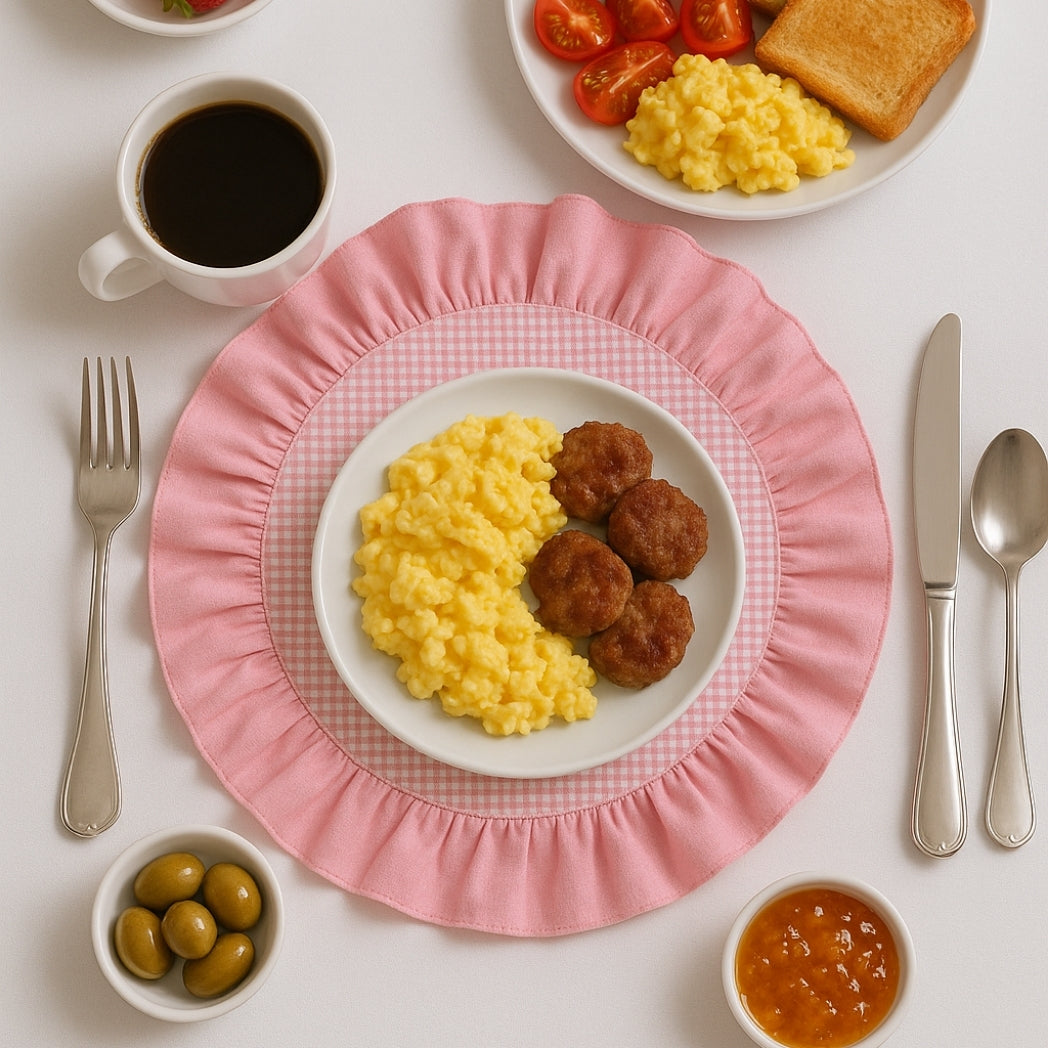 Pembe Fırfırlı Pötikare Yuvarlak Amerikan Servis Homerest