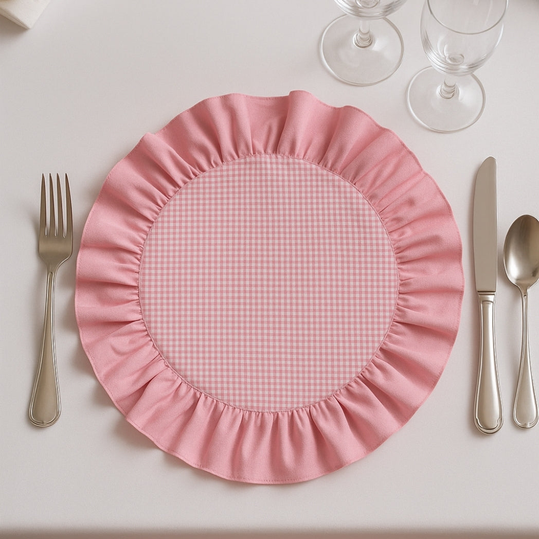 Pembe Fırfırlı Pötikare Yuvarlak Amerikan Servis Homerest