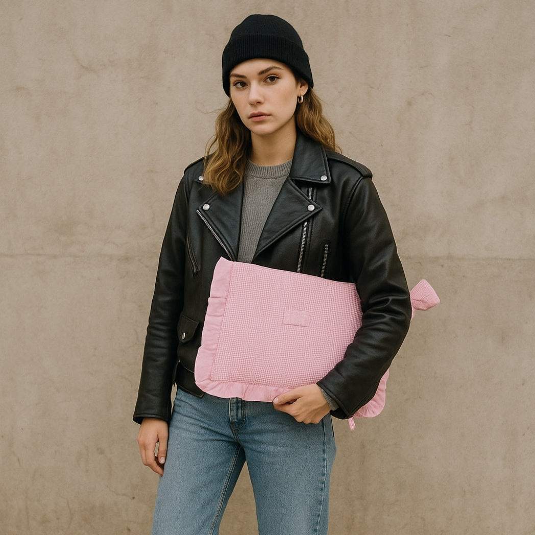Pembe Fiyonklu Fermuarlı Pötikare Laptop Çantası Homerest